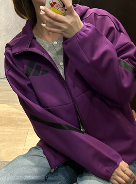 Adidas阿迪达斯紫色外套女装2026冬季黑标ZNE连帽运动夹克 JD3990