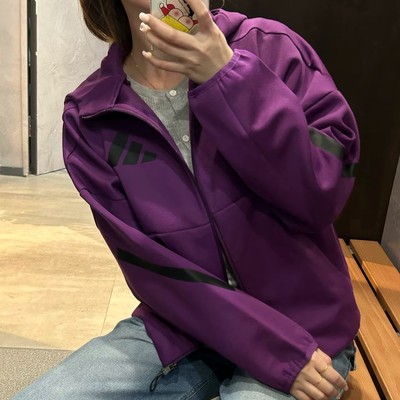Adidas阿迪达斯紫色外套女装2026冬季黑标ZNE连帽运动夹克 JD3990