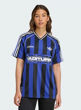 阿迪达斯三叶草女球衣风短袖三条杠竖条纹速干半袖T恤KD2272 2274