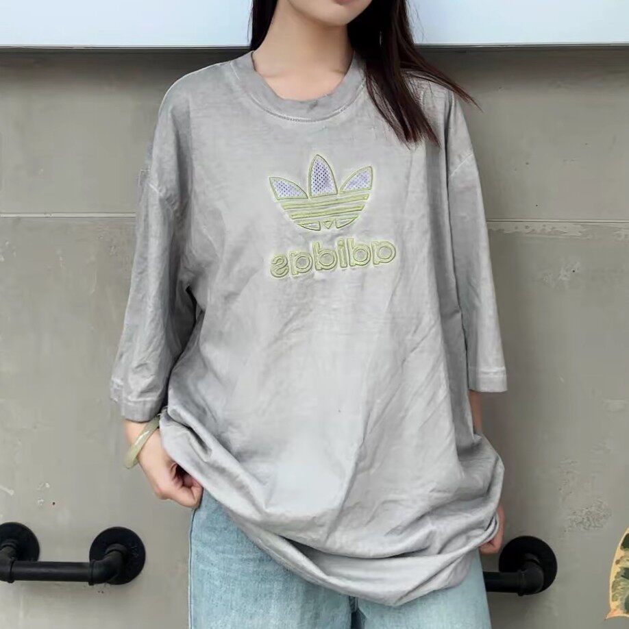 阿迪达斯三叶草度假风t恤情侣纯色做旧运动休闲街舞短袖夏JM9248
