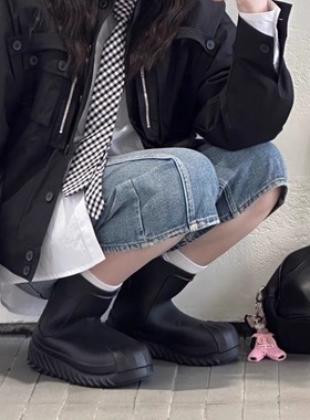 adidas阿迪达斯新款黑色高帮靴运动鞋套筒式雨靴休闲鞋子IG3029