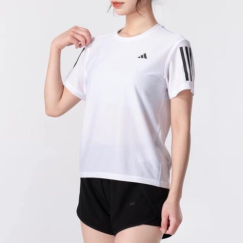 adidas阿迪达斯女子上衣圆领宽松白色运动休闲速干短袖T恤IK7442