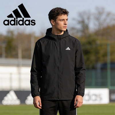 阿迪达斯男防风休闲连帽夹克正品