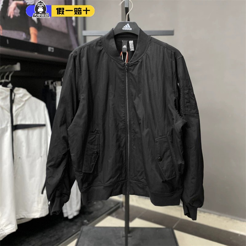 阿迪达斯男子聚酯纤维梭织防风保暖加绒修身款开身夹克外套IT6068