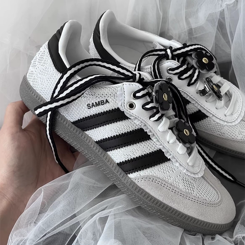 Adidas阿迪达斯三叶草Samba女子白黑复古运动休闲德训板鞋 IH3371