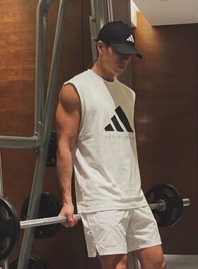 阿迪达斯 adidas白色篮球背心男装运动服健身跑步T恤正品JX5590