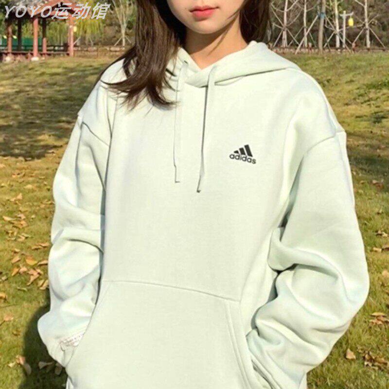 Adidas阿迪达斯连帽卫衣男加绒保暖休闲纯色简约运动套头衫IB2711