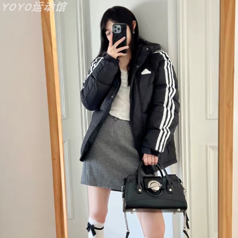 阿迪达斯羽绒服男女情侣款冬季鸭绒保暖防风休闲夹克正品JW6732