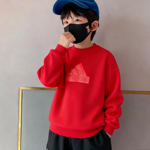阿迪达斯儿童卫衣2026款新年红针织透气长袖圆领休闲套头衫IT4061