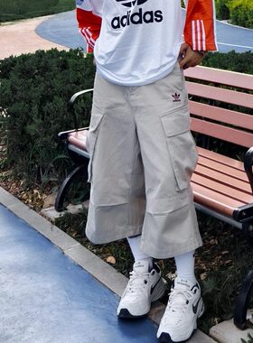Adidas阿迪达斯正品三叶草男女工装宽松经典运动口袋七分裤KC0297