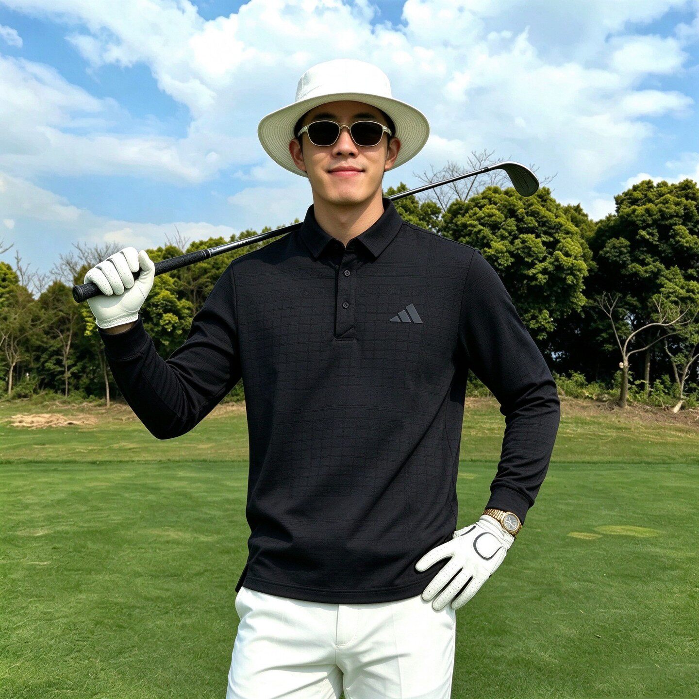 Adidas阿迪达斯长袖男子秋季新款高尔夫运动上衣长袖POLO衫JN1232