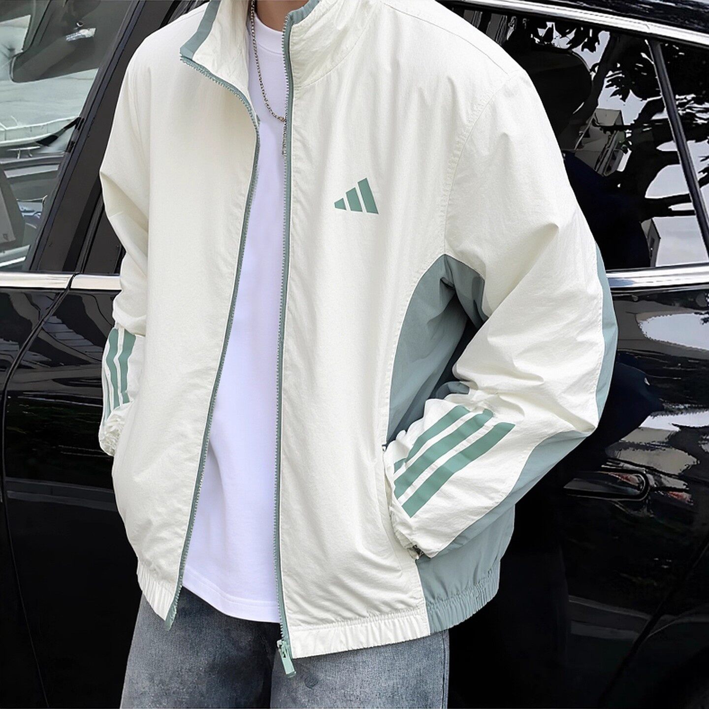 阿迪达斯防风衣男装春季新款立领夹克上衣宽松篮球棒球服美式外套