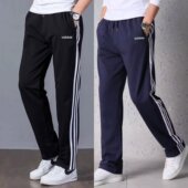 健身长裤 阿迪达斯蓝色运动裤 三条纹透气休闲裤 加绒加厚直筒裤 男士