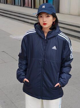 阿迪达斯adidas棉服男女装冬季防风保暖运动服休闲连帽外套KF6757