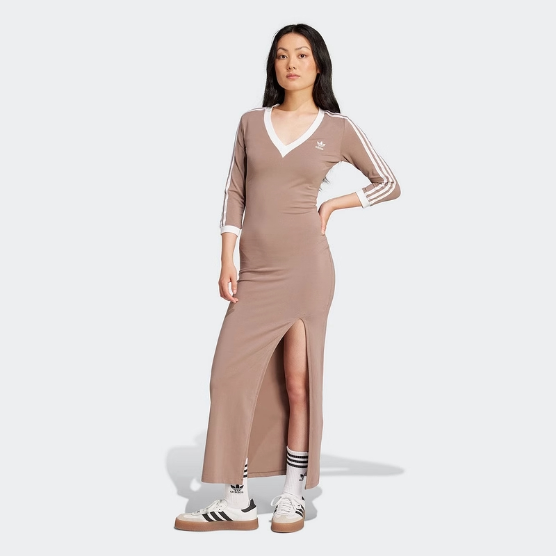 Adidas阿迪达斯三叶草女士经典长款侧开叉V领连身裙JX5193