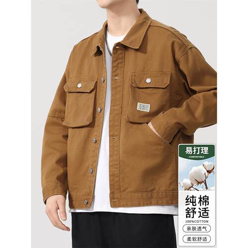 美式重磅复古牛仔外套男