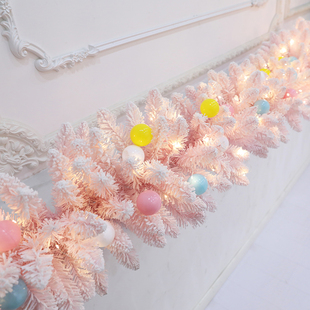 圣诞节装饰粉色植绒藤条店铺店面挂饰摆件创意装扮装饰用品挂件