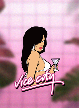 TLP镂空车贴 罪恶都市GT AUTO侠盗vice city美女风挡玻璃防水贴纸