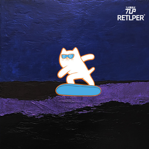 RETLPER镂空车贴 原创 冲浪潇洒猫 可爱卡通宠物汽摩防水平面贴纸