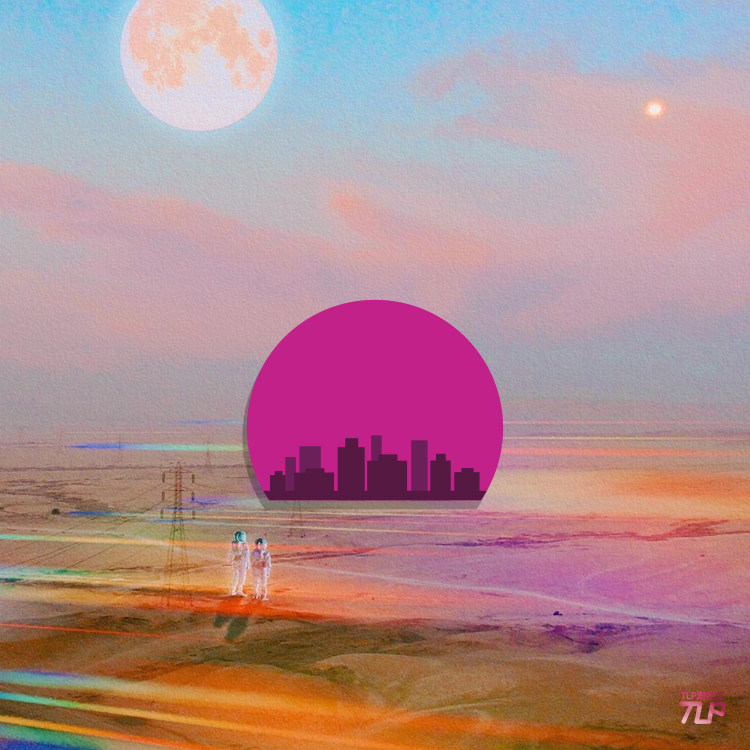 tlp反光贴纸 80年代季 复古蒸汽波夕阳 落日余晖城市楼阁 平板贴