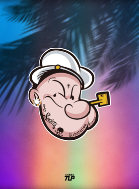 TLP反光车贴 动漫大力水手Popeye防水无痕胶贴笔记本行李箱贴纸