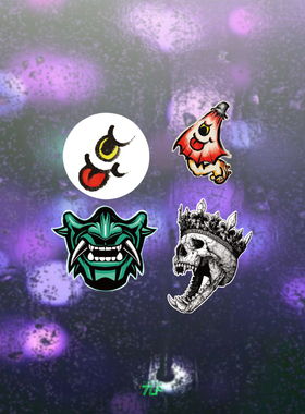 TLP套贴 恶魔骷髅日式鬼怪付丧神骨伞独眼搞笑万圣节武士面具贴纸