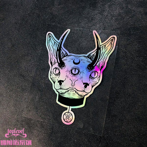 TLP镭射车贴 三眼邪神恶魔犄角斯芬克斯猫无毛猫可爱哥特暗黑贴纸,汽车用品/电子/清洗/改装,汽车装饰贴/反光贴,淘宝优惠券,粉丝福利购,淘宝优惠卷