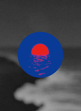 TLP反光贴纸  心情切片系列 蓝色海洋日出红日倒映波浪 圆形贴纸