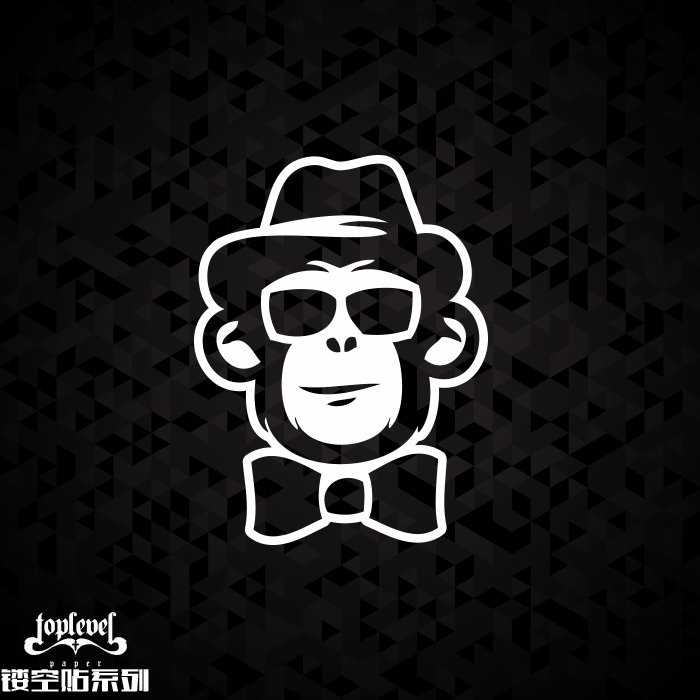 TLP镂空车贴 西装领结小猴子猩猩头像潮流潮牌可爱搞笑贴纸摩托贴