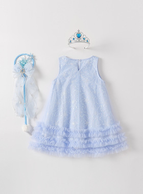 女童2026夏装新款爱莎公主裙子无袖A裙艾莎蓝色生日儿童连衣裙