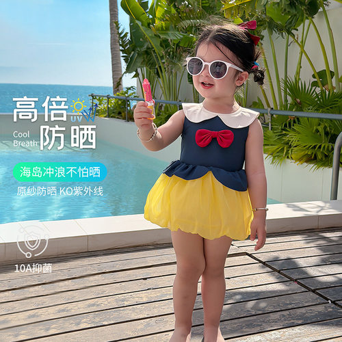 夏款泳衣2026新款连体泳衣公主泳装吊带蓬蓬女童度假游泳衣送泳帽