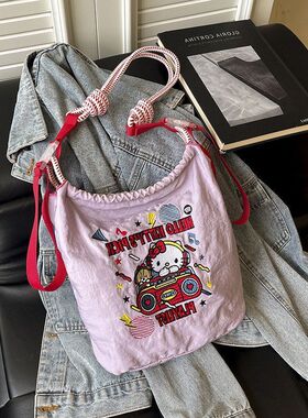2026新款Hellokitty单肩包尼龙刺绣购物袋ballchain日系环保