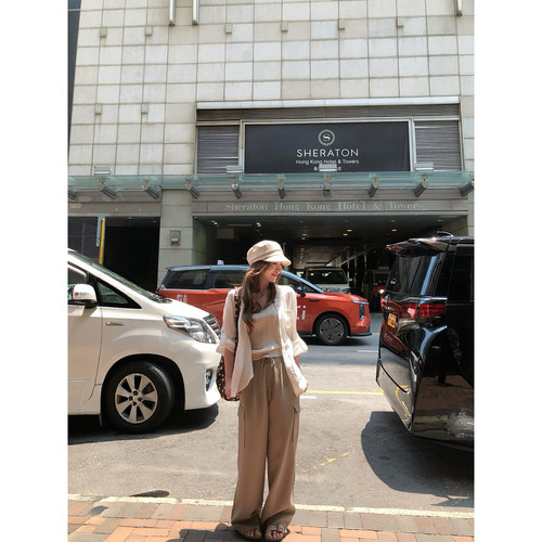TMH法式慵懒莱赛尔亚麻工装裤女
