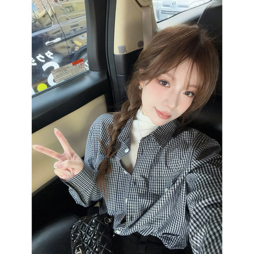【秋冬7折】100%棉格子双口袋衬衫女外穿内搭叠穿长袖衬衣