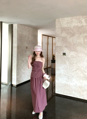 TMHSTUDIO 现货 琉璃紫女夏莱赛尔无袖抹胸背心上衣半身裙两件装