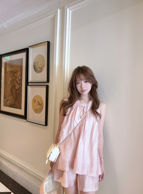 TMH STUDIO 莱赛尔天丝老钱风套装女夏肌理感轻薄背心短裤两件套