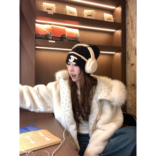 【现货】双面穿！820g仿貂毛狐狸毛领连帽卫衣女冬加厚保暖外套