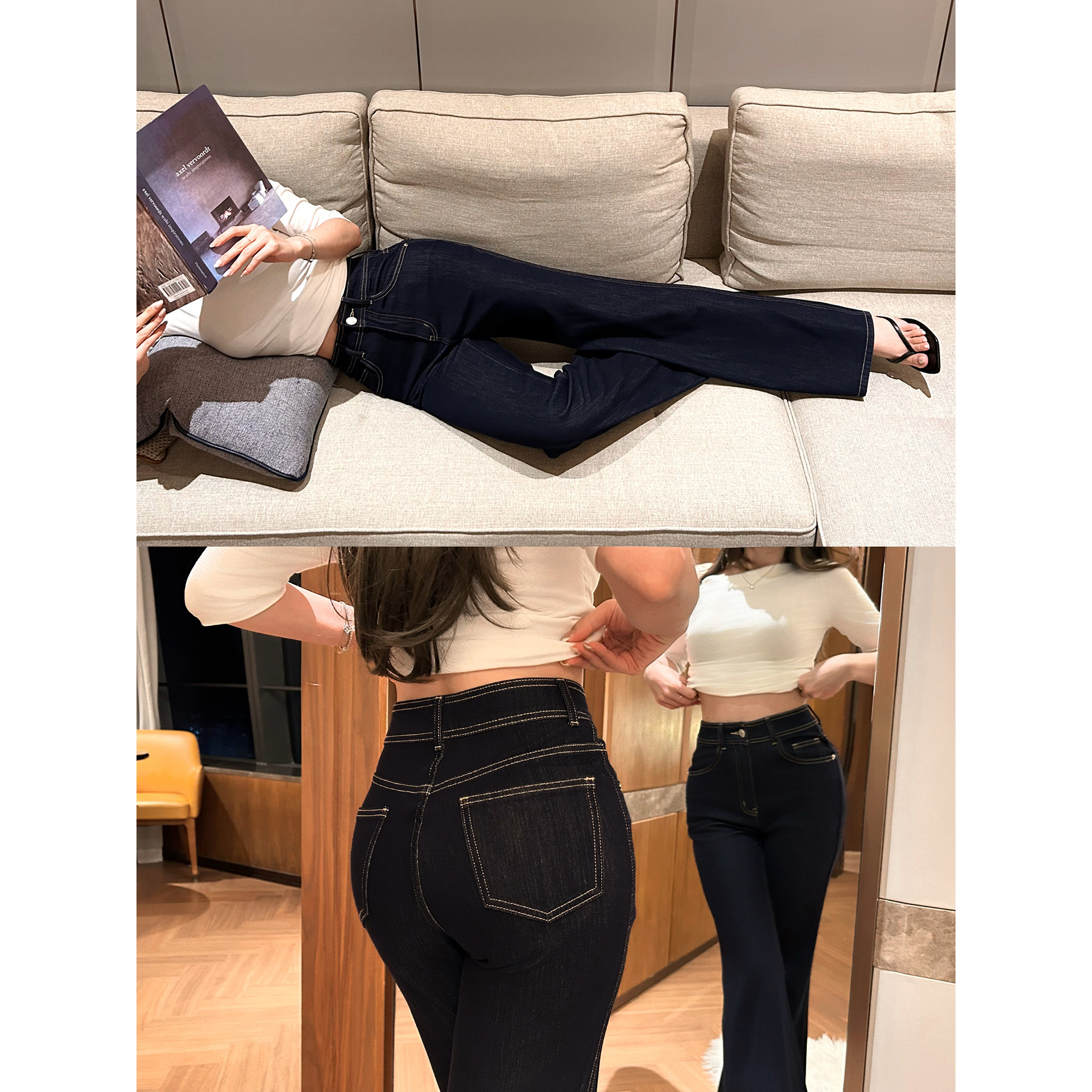 TMHSTUDIO莱赛尔喇叭牛仔裤子女图片