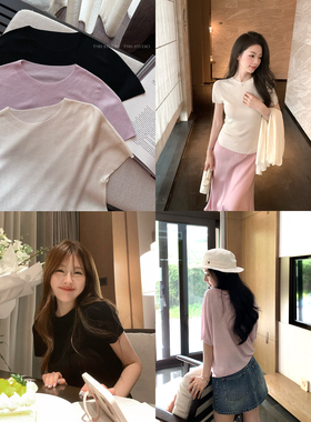 TMHSTUDIO 无缝一体莱赛尔短袖针织T恤女夏圆领百搭修身上衣小衫