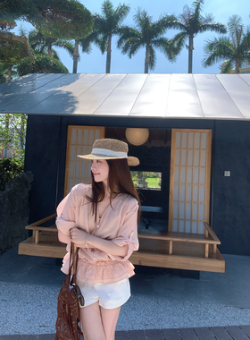 TMHSTUDIO法式夏日 重工醋酸天丝假两件衬衫女夏压褶休闲小衫上衣