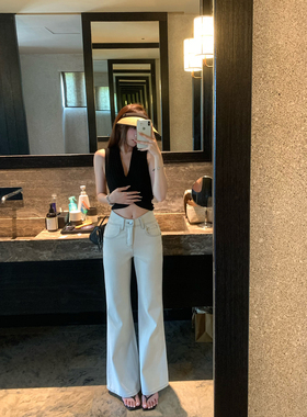 TMHSTUDIO【现货】手工缝三线车缝微喇叭牛仔裤女夏阔腿直筒长裤