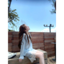 TMHSTUDIO【现货】套装女醋酸水溶蕾丝半身裙莱赛尔长袖T恤两件套
