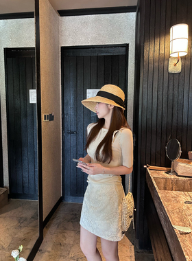 【现货】蕾丝密针刺绣钩花半身裙女夏暗纹肌理感百搭修身A字裙裤