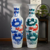 景德镇陶瓷器落地大花瓶手绘青花瓷山水荷花客厅公司乔迁开业摆件