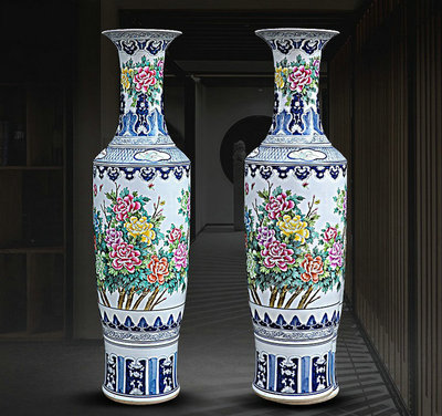 景德镇粉彩手绘落地大花瓶