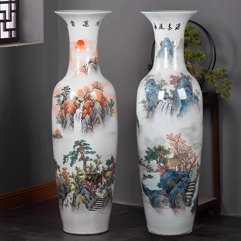 景德镇手绘客厅装饰品落地大花瓶