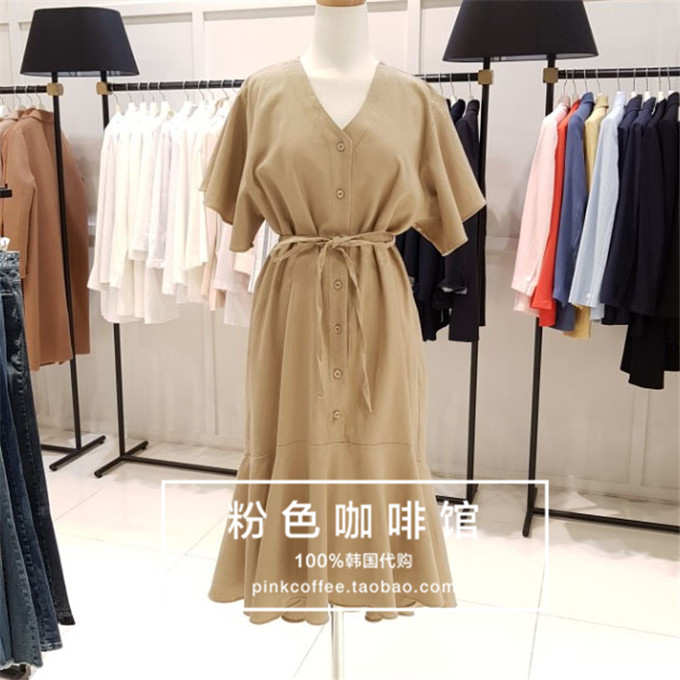 折扣韓國直郵專柜正品OLIVE DES OLIVE18夏款女V領連衣裙YW8MO316