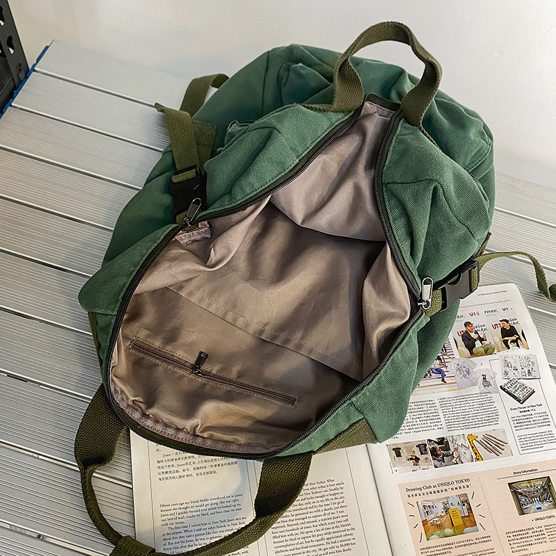 COLLEGE STUDENT GIRL SCHOOLBAG LARGE CAPACITY BAG 2023 NEW NICHE SQUARE CANVAS BACKPACK NET RED HONG KONG STYLE BACKPACK
