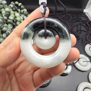 天然独玉独山玉黑白料玉环平安扣路路畅通吊坠配饰腰挂车挂玉环扣