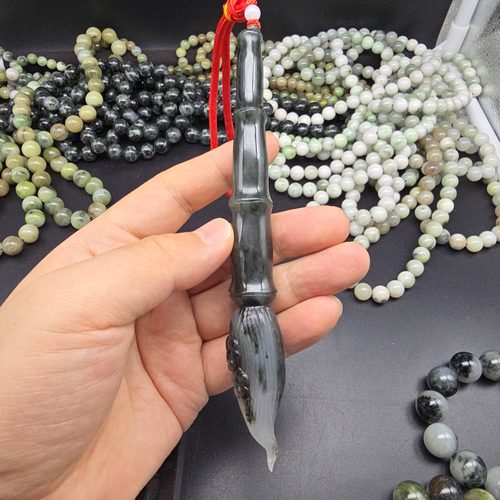 南阳独山玉独玉透水水墨料毛笔手把件把玩件妙笔生花手持件